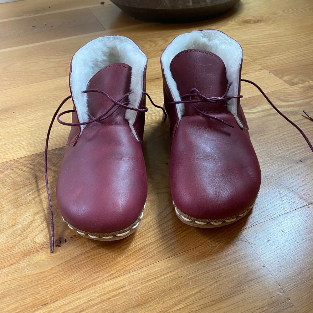 Nefes Shoes Burgundy Leather Fur-Lined Boots